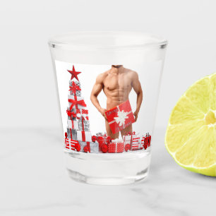 Merry Christmas SlipperyJoe red white silver gift  Shot Glass