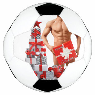 Merry Christmas SlipperyJoe red white silver gift Soccer Ball