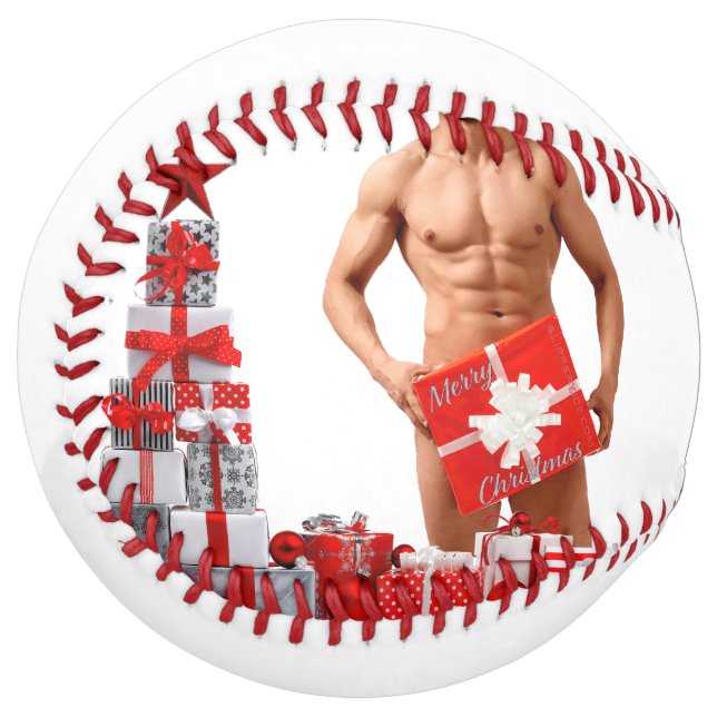 Merry Christmas SlipperyJoe red white silver gift  Softball (Front Left)