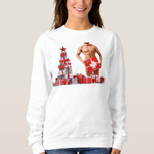 Merry Christmas SlipperyJoe red white silver gift  Sweatshirt (Front)