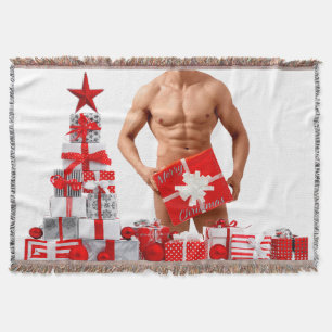 Merry Christmas SlipperyJoe red white silver gift Throw Blanket
