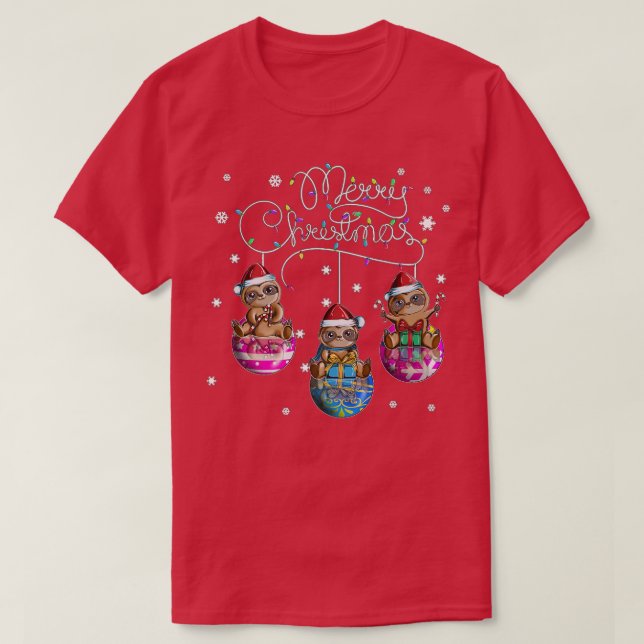 Merry Christmas Sloth Christmas Ball Motif Christm T-Shirt (Design Front)