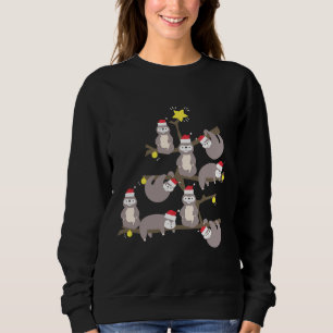 Merry Christmas Sloth Christmas Tree Santa Hat Mer Sweatshirt