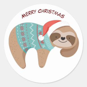 Merry Christmas Sloth    Classic Round Sticker