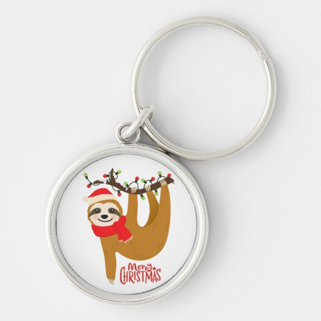 Merry Christmas Sloth  Cute Festive Holidays Key Ring (Front)