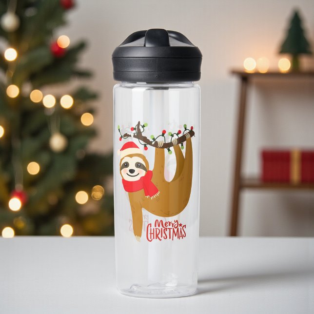 Merry Christmas Sloth Cute Holidays Water Bottle (Creator Uploaded)