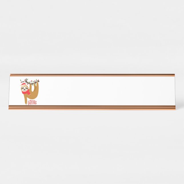 Merry Christmas Sloth Desk Name Plate (Front)