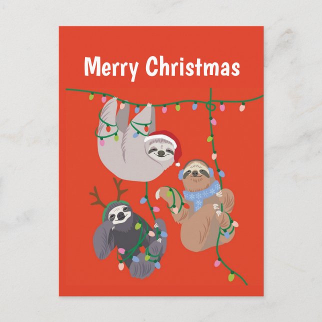 Merry Christmas Sloth Holiday Postcard (Front)