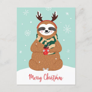 Merry Christmas Sloth Holiday Postcard