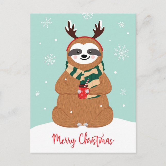 Merry Christmas Sloth Holiday Postcard (Front)