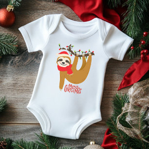 Merry Christmas Sloth   Holidays Baby Bodysuit