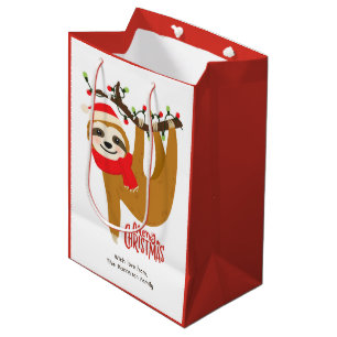 Merry Christmas Sloth Holidays Personalised Name Medium Gift Bag