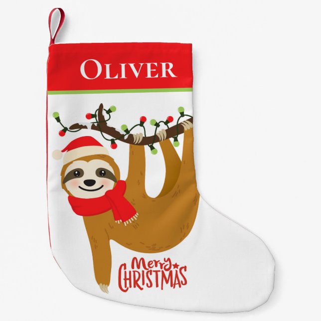 Merry Christmas Sloth | Holidays Personalised Small Christmas Stocking (Front)