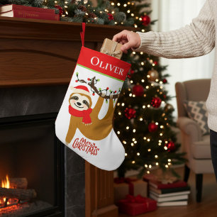 Merry Christmas Sloth   Holidays Personalised Small Christmas Stocking