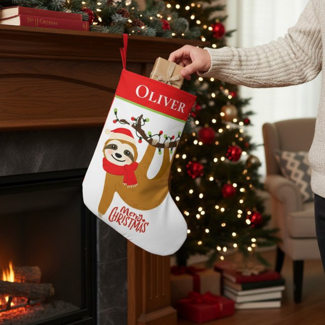 Merry Christmas Sloth | Holidays Personalised Small Christmas Stocking (Creator Uploaded)