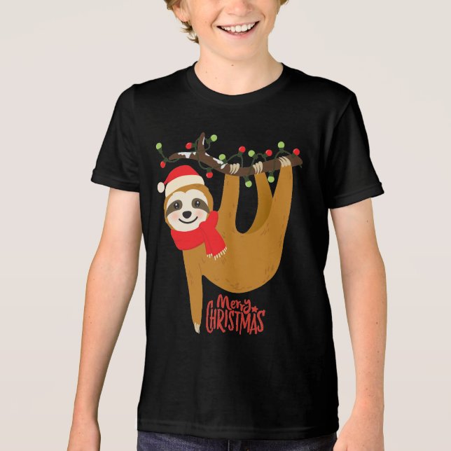 Merry Christmas Sloth Holidays Tri-Blend Shirt (Front)