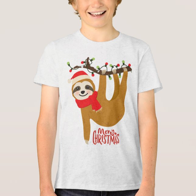 Merry Christmas Sloth | Holidays Tri-Blend Shirt (Front)