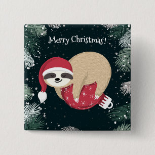 Merry Christmas Sloth Ornament 15 Cm Square Badge