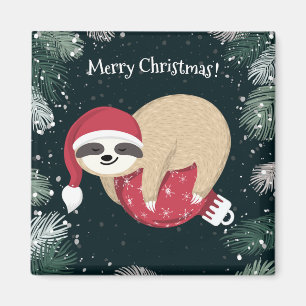 Merry Christmas Sloth Ornament Magnet