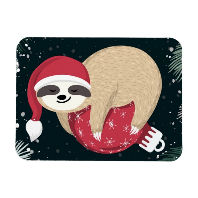 Merry Christmas Sloth Ornament Magnet (Horizontal)