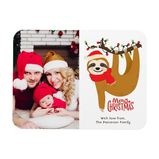 Merry Christmas Sloth Personalised Photo Magnet (Horizontal)