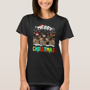 Merry Christmas Sloth Santa Hat Xmas Lights Pajam T-Shirt