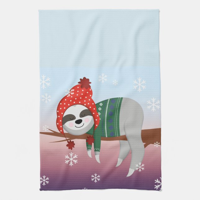 Merry Christmas Sloth   Tea Towel (Vertical)