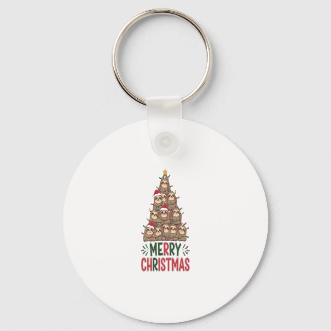 Merry Christmas Sloth Tree Key Ring (Front)