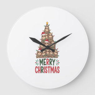 Merry Christmas Sloth Tree Large Clock