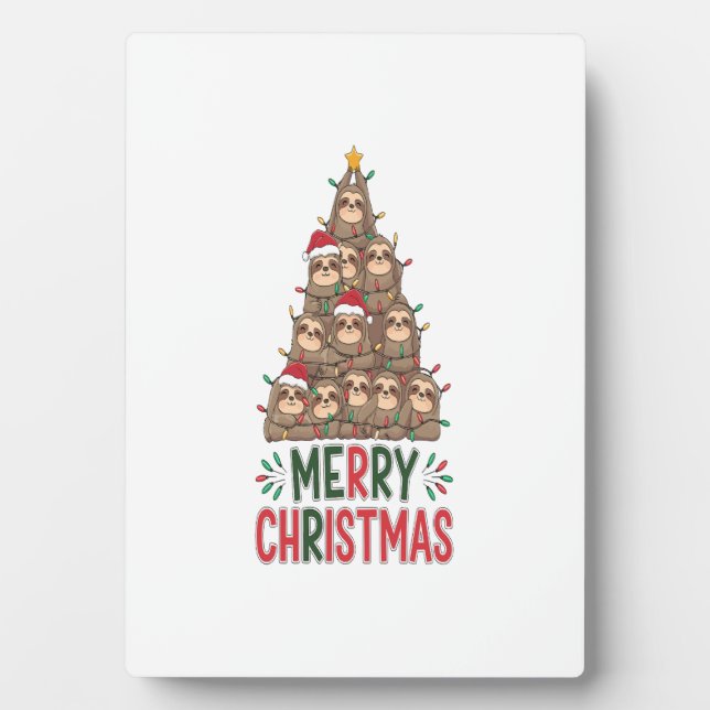 Merry Christmas Sloth Tree Plaque (Front)