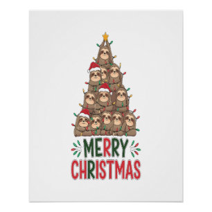 Merry Christmas Sloth Tree Poster
