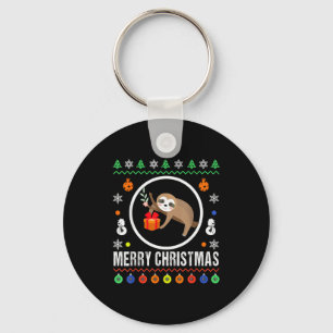 Merry Christmas Sloth Ugly Sweater Xmas Knit Sloth Key Ring