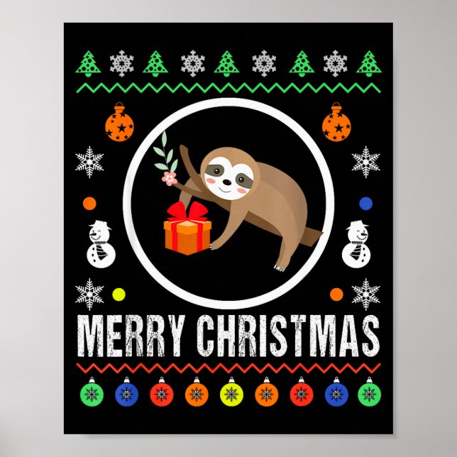 Merry Christmas Sloth Ugly Sweater Xmas Knit Sloth Poster (Front)