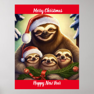 Merry Christmas Sloths Poster