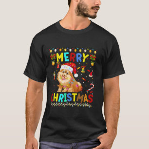 Merry Christmas Small Spitz Santa Hat Lights Xmas  T-Shirt