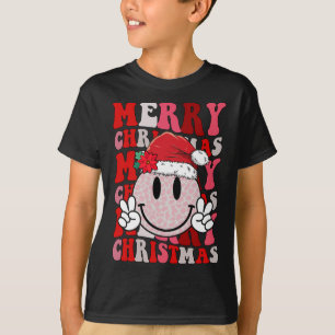 Merry Christmas Smile Face Santa Claus Hat Groovy  T-Shirt
