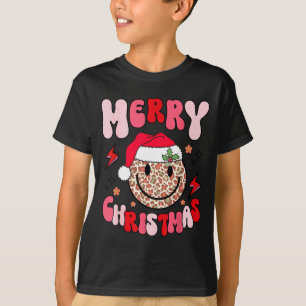 Merry Christmas Smile Face Santa Claus Hat Groovy T-Shirt