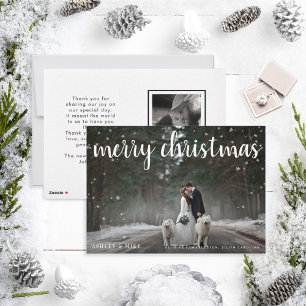 Merry Christmas Snow 2 Photo Wedding Thank You Holiday Card