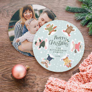 Merry Christmas Snow Angel Woodland Animals Photo Holiday Card