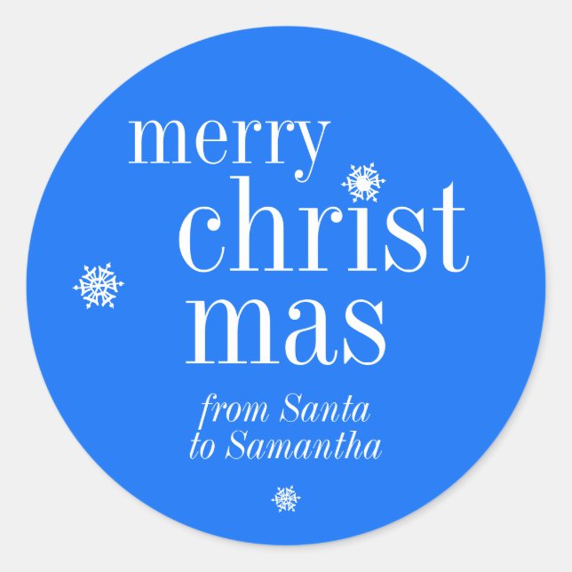 Merry Christmas Snow blue bright Classic Round Sticker (Front)