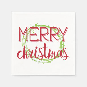 Merry Christmas Snow Bubbles Wreath Holiday Napkin