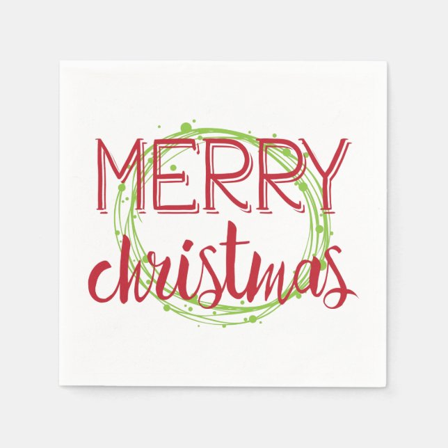 Merry Christmas Snow Bubbles Wreath Holiday Napkin (Front)