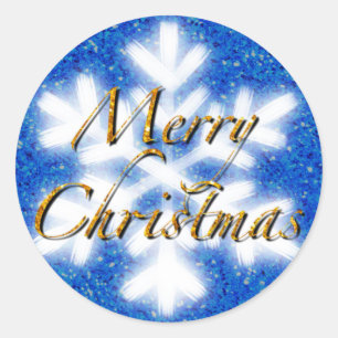 Merry Christmas  snow flake elegant calligraphy  Classic Round Sticker