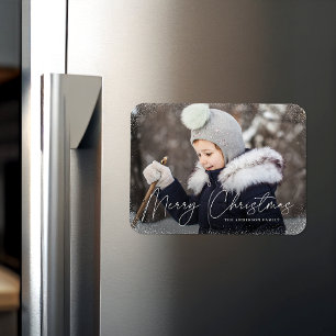 Merry Christmas Snow Flurries Photo Magnet
