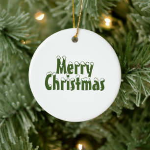 "Merry Christmas"  snow forest green white Ceramic Tree Decoration