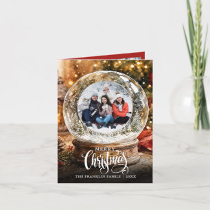 Merry Christmas Snow Globe 2 Photo Holiday Card