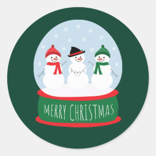 Merry Christmas Snow Globe Snowmen Classic Round Sticker