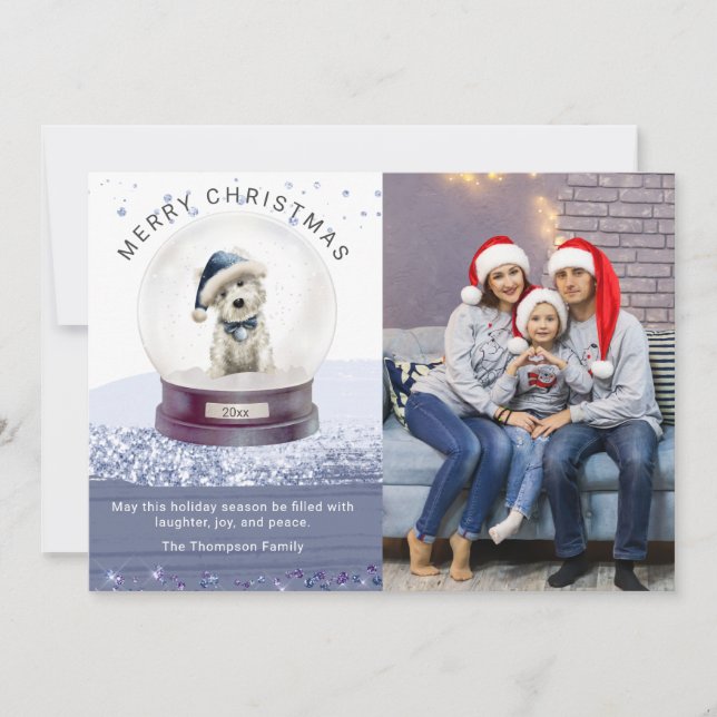 Merry Christmas Snow Globe Watercolor Dog Photo (Front)