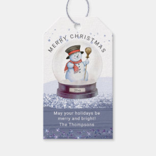 Merry Christmas Snow Globe Watercolor Snowman Gift Tags