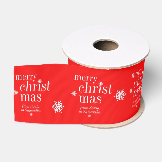 Merry Christmas Snow name pattern red Grosgrain Ribbon (Spool)